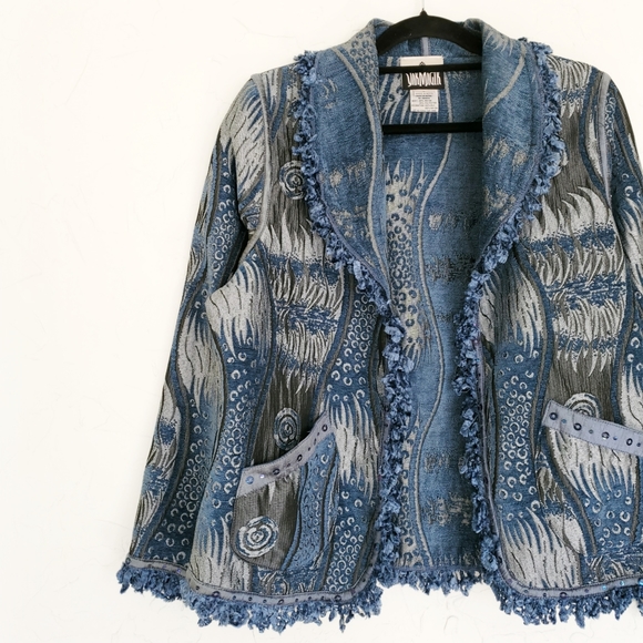 Vintage 90s Rare Stunning Upholstery Sequin Fringe Patterned Jacket - Picture 10 of 10